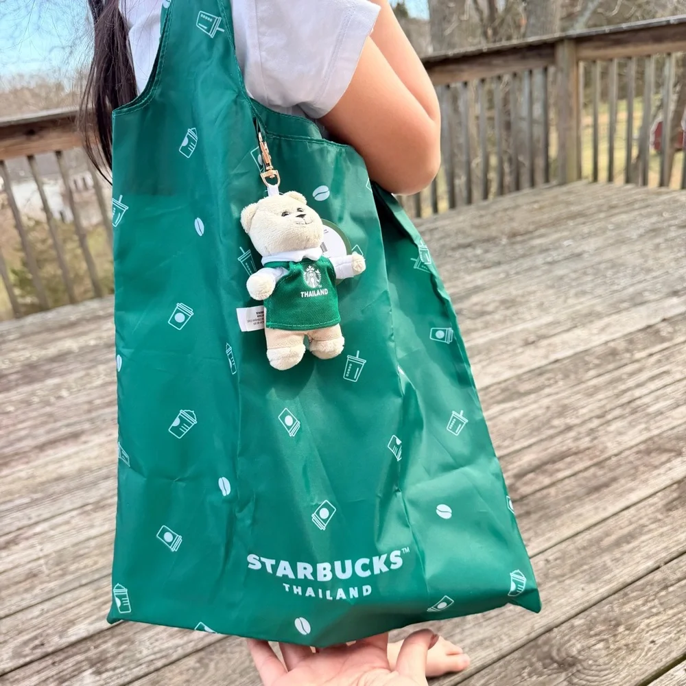 Starbucks Thailand Green Bag with Bearista Keychain